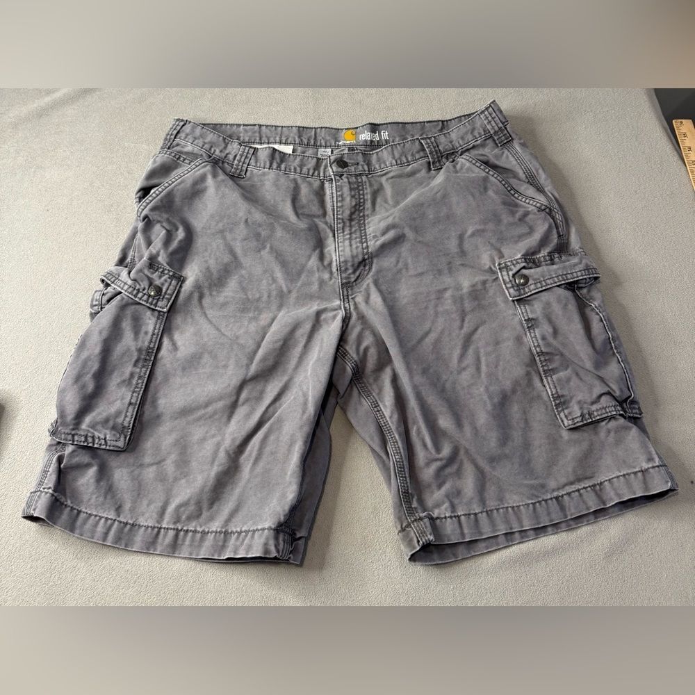 Carhartt Relaxed Fit Rugged Cargo Shorts Mens Size 42 Grey Workwear Sun Faded
